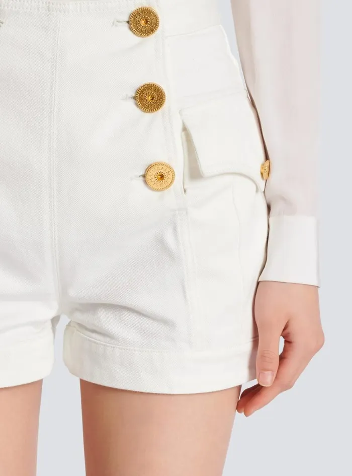Balmain Trousers And Shorts Women 6button Denim Shorts White