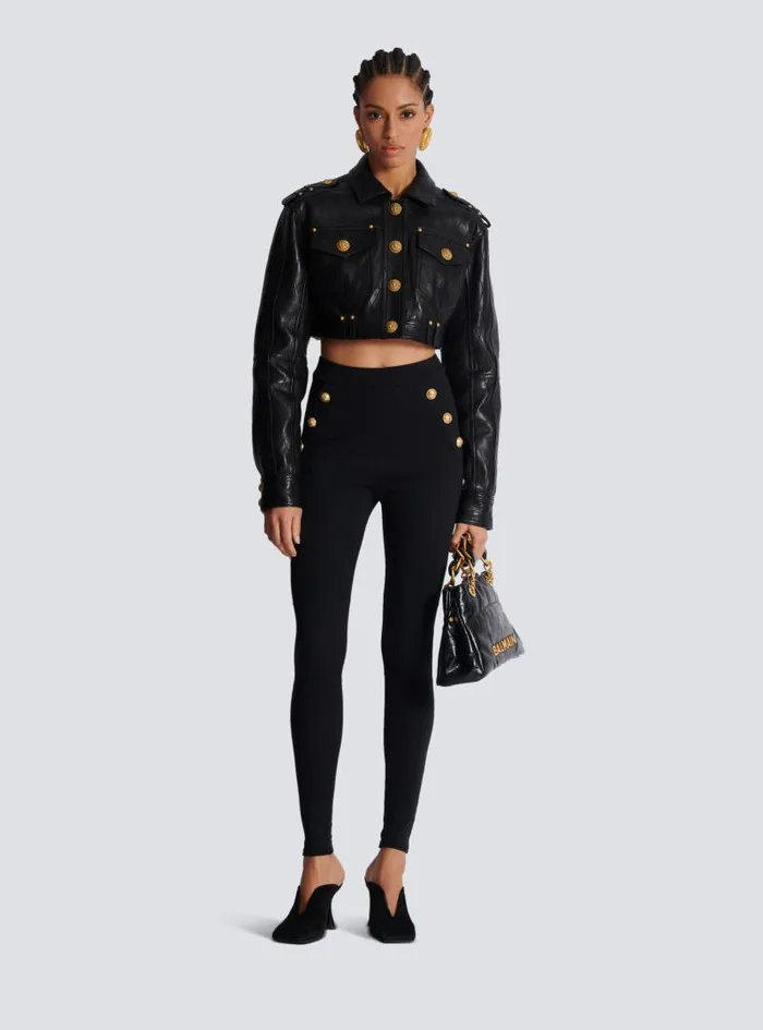 Balmain Trousers And Shorts Women Jersey Leggings With 6 Buttons Black