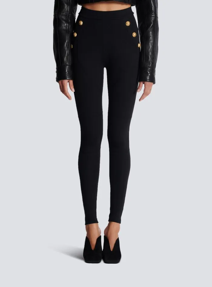 Balmain Trousers And Shorts Women Jersey Leggings With 6 Buttons Black