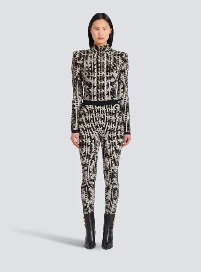 Balmain Trousers And Shorts Women Knit Leggings With Monogram Black