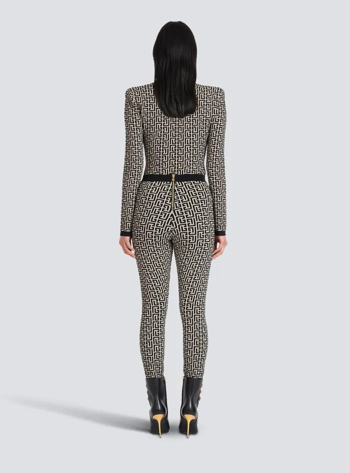 Balmain Trousers And Shorts Women Knit Leggings With Monogram Black