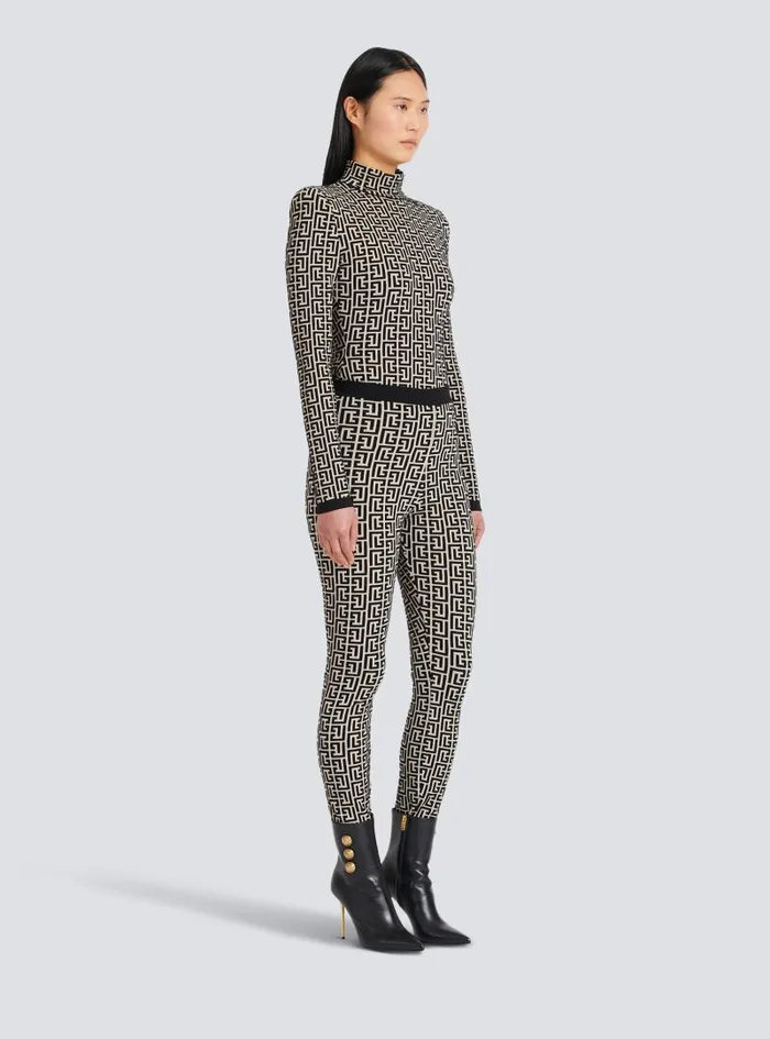 Balmain Trousers And Shorts Women Knit Leggings With Monogram Black