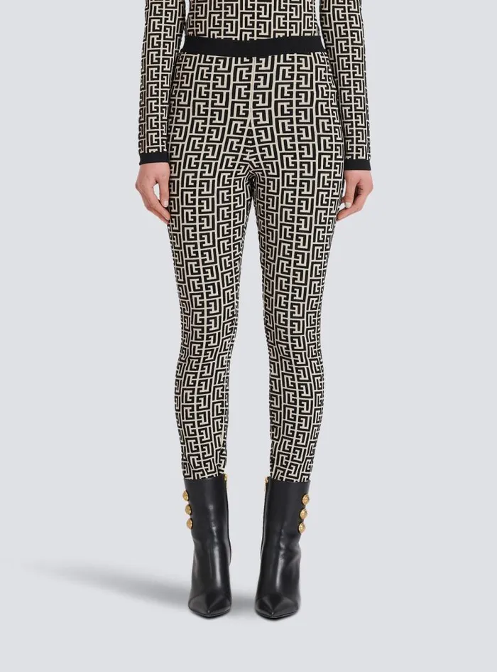 Balmain Trousers And Shorts Women Knit Leggings With Monogram Black