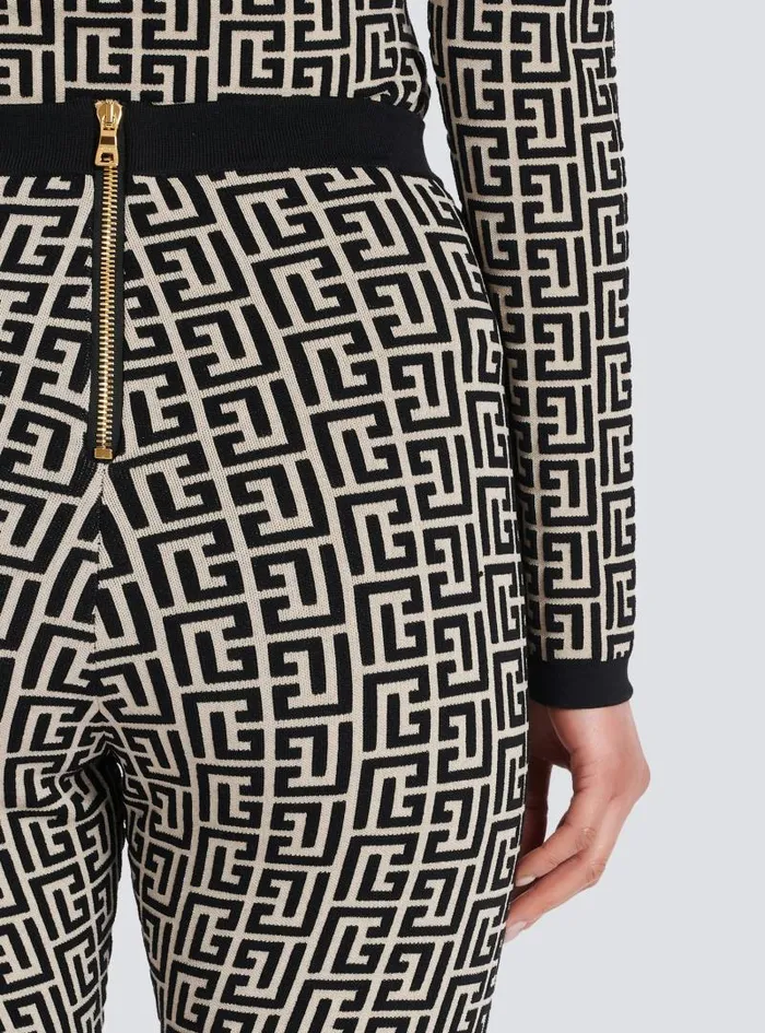 Balmain Trousers And Shorts Women Knit Leggings With Monogram Black