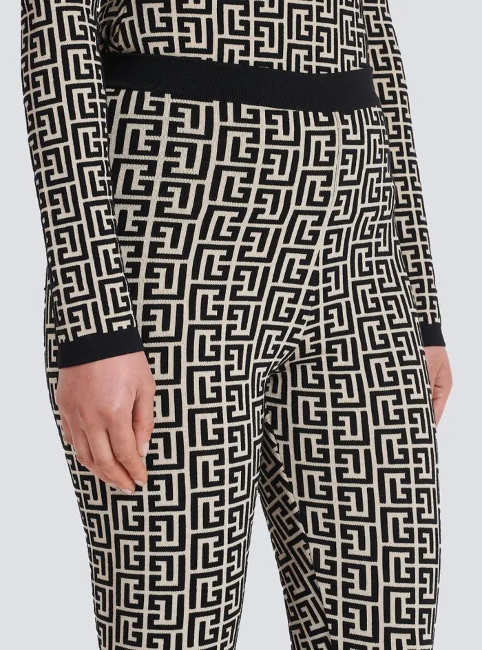 Balmain Trousers And Shorts Women Knit Leggings With Monogram Black