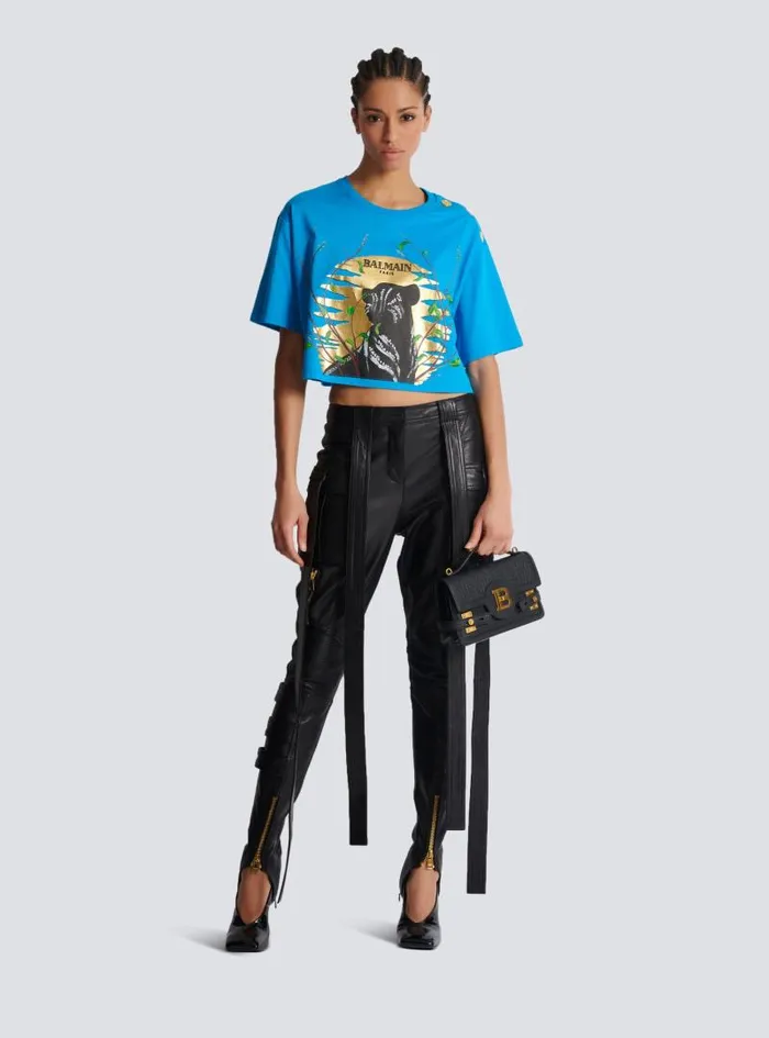 Balmain Trousers And Shorts Women Leather Cargo Trousers With Straps Black