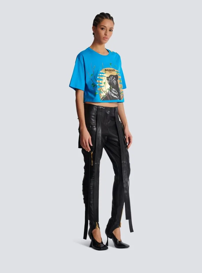 Balmain Trousers And Shorts Women Leather Cargo Trousers With Straps Black