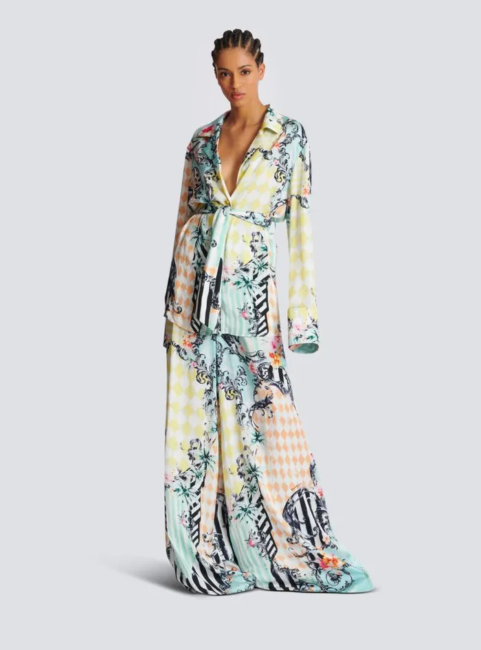 Balmain Trousers And Shorts Women Palazzo Trousers With Baroque Print Multicolor