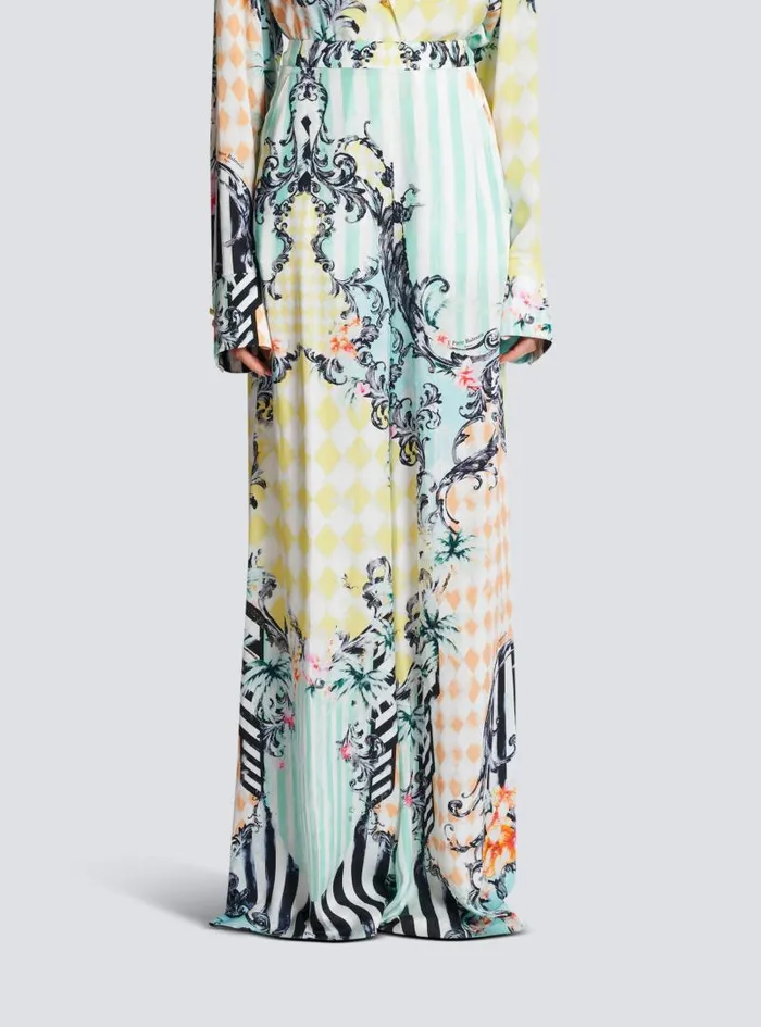 Balmain Trousers And Shorts Women Palazzo Trousers With Baroque Print Multicolor