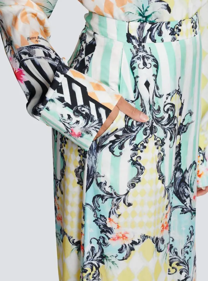 Balmain Trousers And Shorts Women Palazzo Trousers With Baroque Print Multicolor