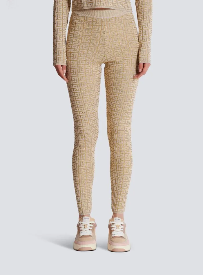 Balmain Trousers And Shorts Women PB Labyrinth Knit Leggings Beige