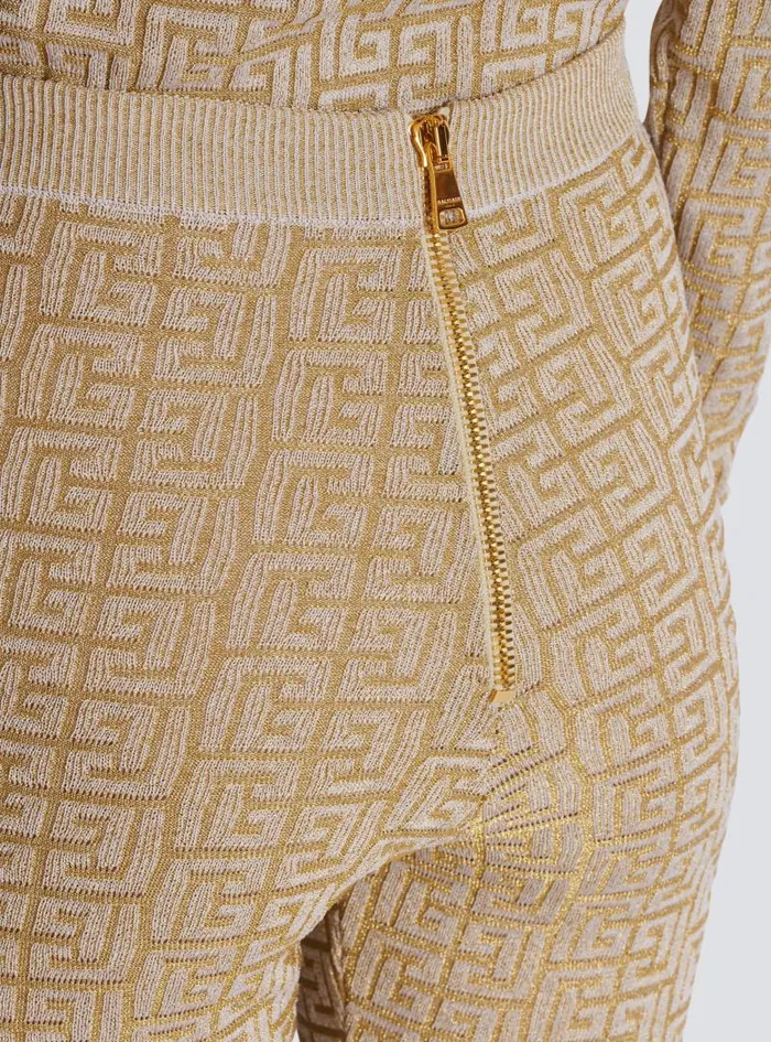 Balmain Trousers And Shorts Women PB Labyrinth Knit Leggings Beige