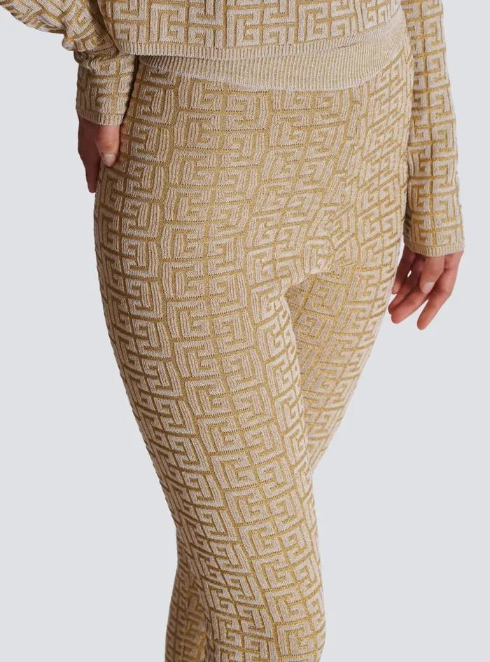 Balmain Trousers And Shorts Women PB Labyrinth Knit Leggings Beige