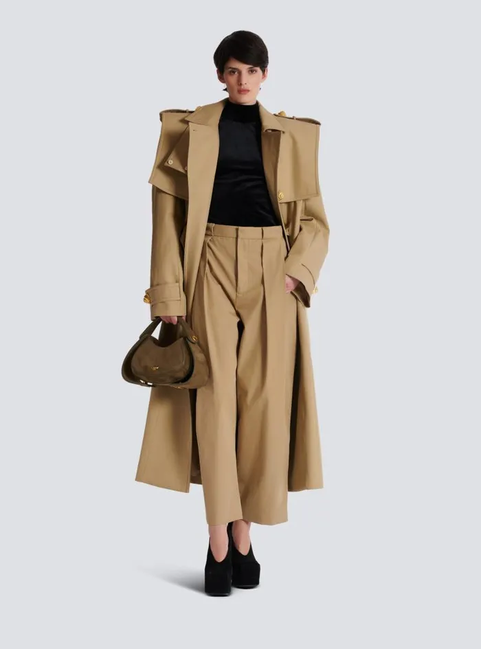 Balmain Trousers And Shorts Women Pleated Cotton Trousers Beige