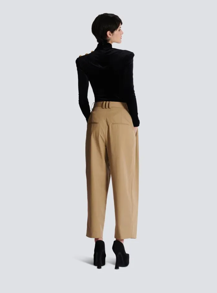 Balmain Trousers And Shorts Women Pleated Cotton Trousers Beige