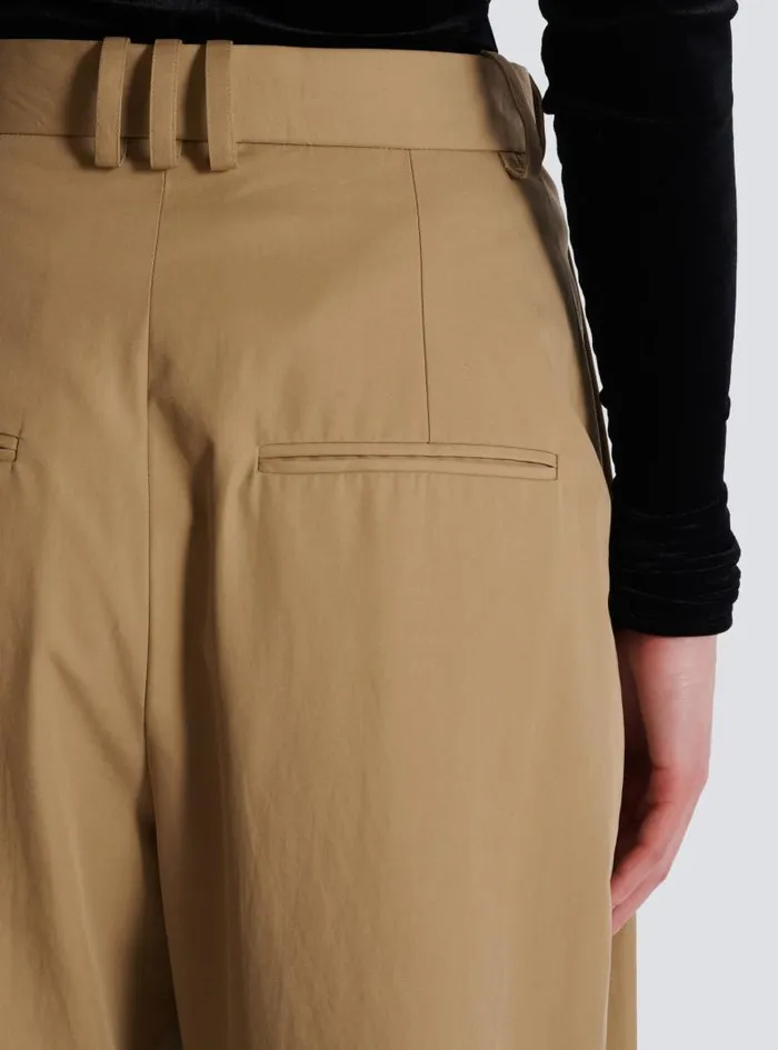 Balmain Trousers And Shorts Women Pleated Cotton Trousers Beige