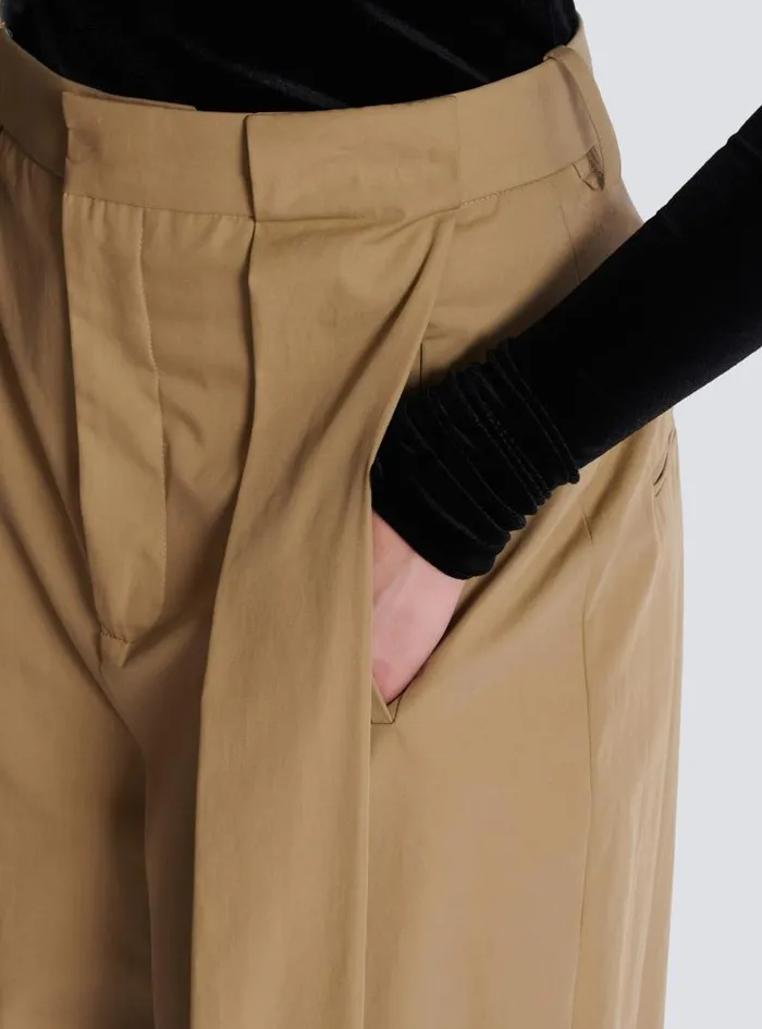 Balmain Trousers And Shorts Women Pleated Cotton Trousers Beige