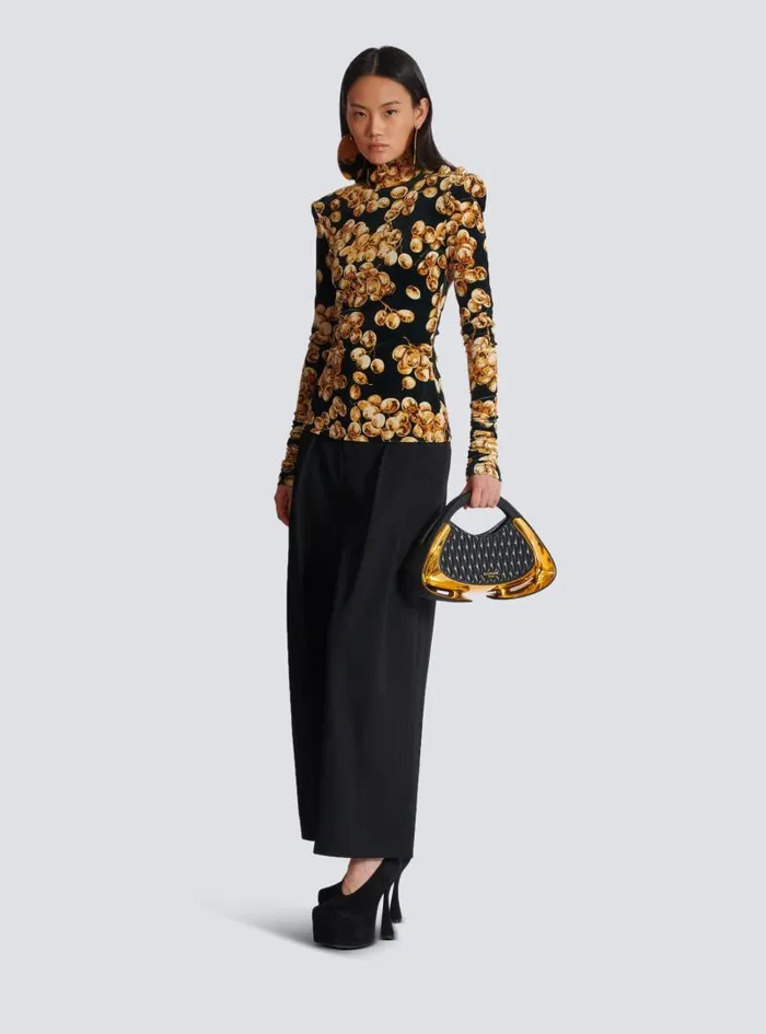 Balmain Trousers And Shorts Women Pleated Grain De Poudre Trousers Black