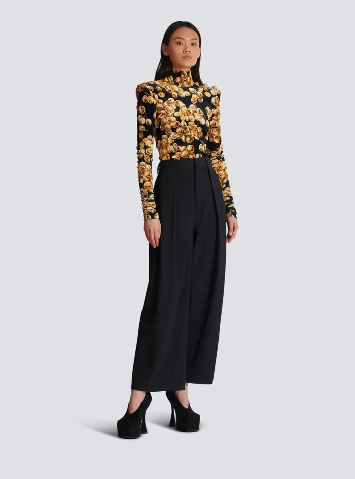 Balmain Trousers And Shorts Women Pleated Grain De Poudre Trousers Black