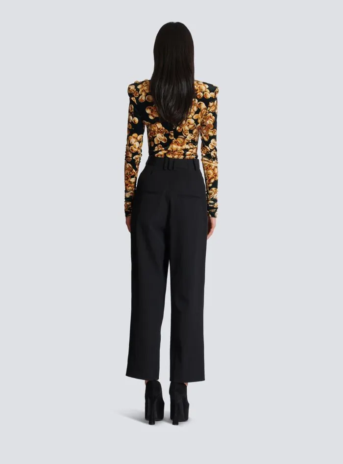 Balmain Trousers And Shorts Women Pleated Grain De Poudre Trousers Black