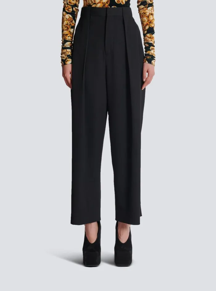Balmain Trousers And Shorts Women Pleated Grain De Poudre Trousers Black