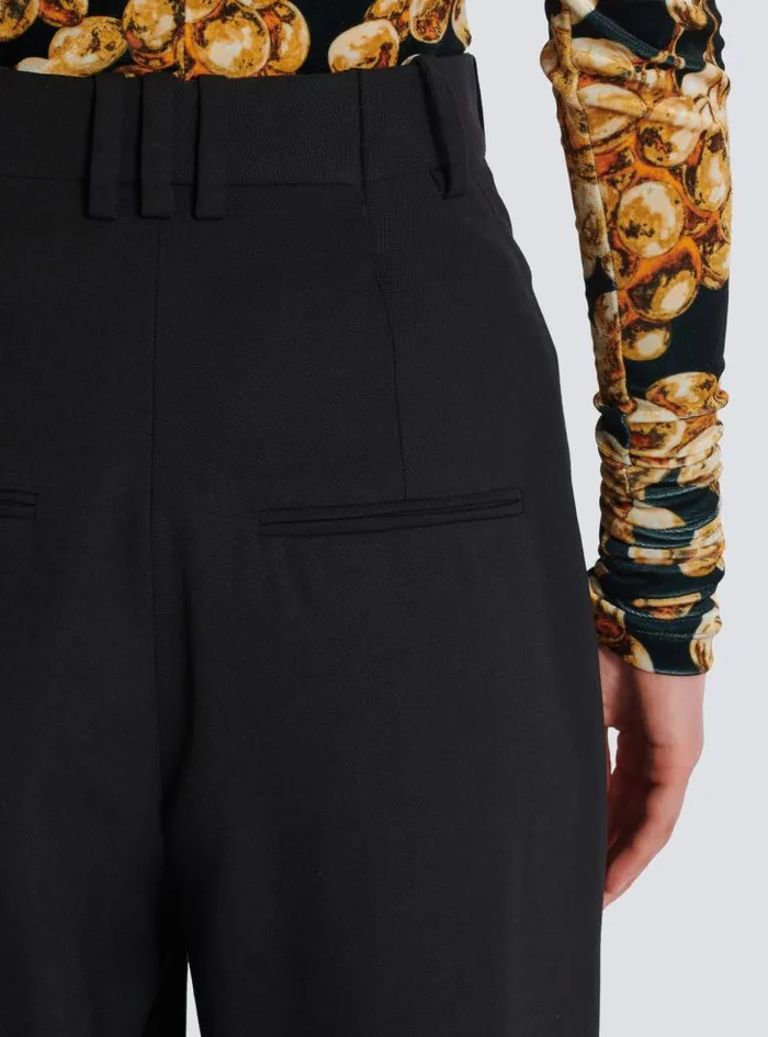 Balmain Trousers And Shorts Women Pleated Grain De Poudre Trousers Black