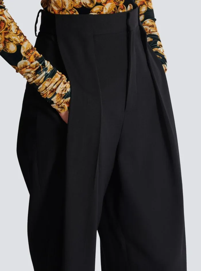 Balmain Trousers And Shorts Women Pleated Grain De Poudre Trousers Black
