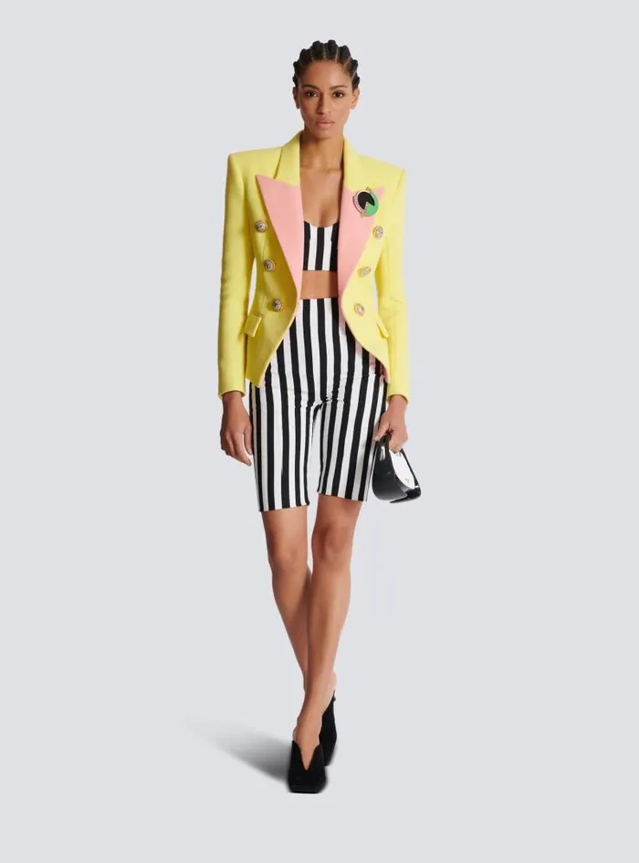 Balmain Trousers And Shorts Women Striped Crepe Shorts Black