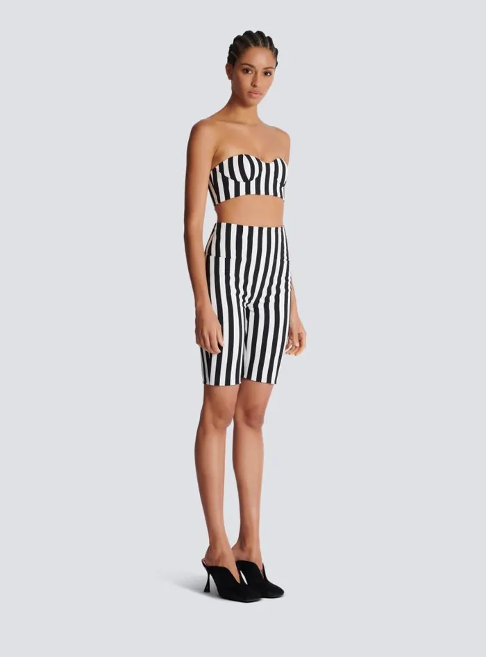 Balmain Trousers And Shorts Women Striped Crepe Shorts Black