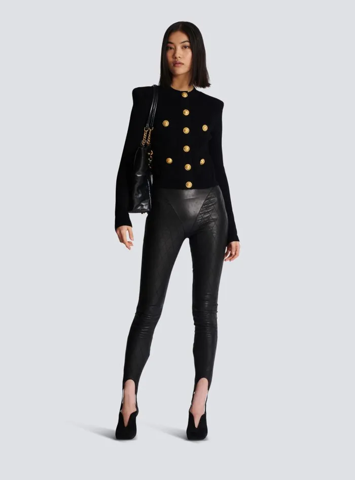 Balmain Trousers And Shorts Women Topstitched Leather Leggings Black