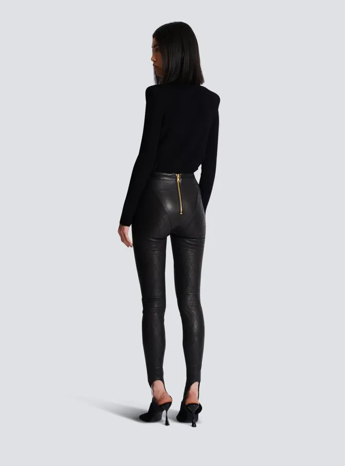 Balmain Trousers And Shorts Women Topstitched Leather Leggings Black