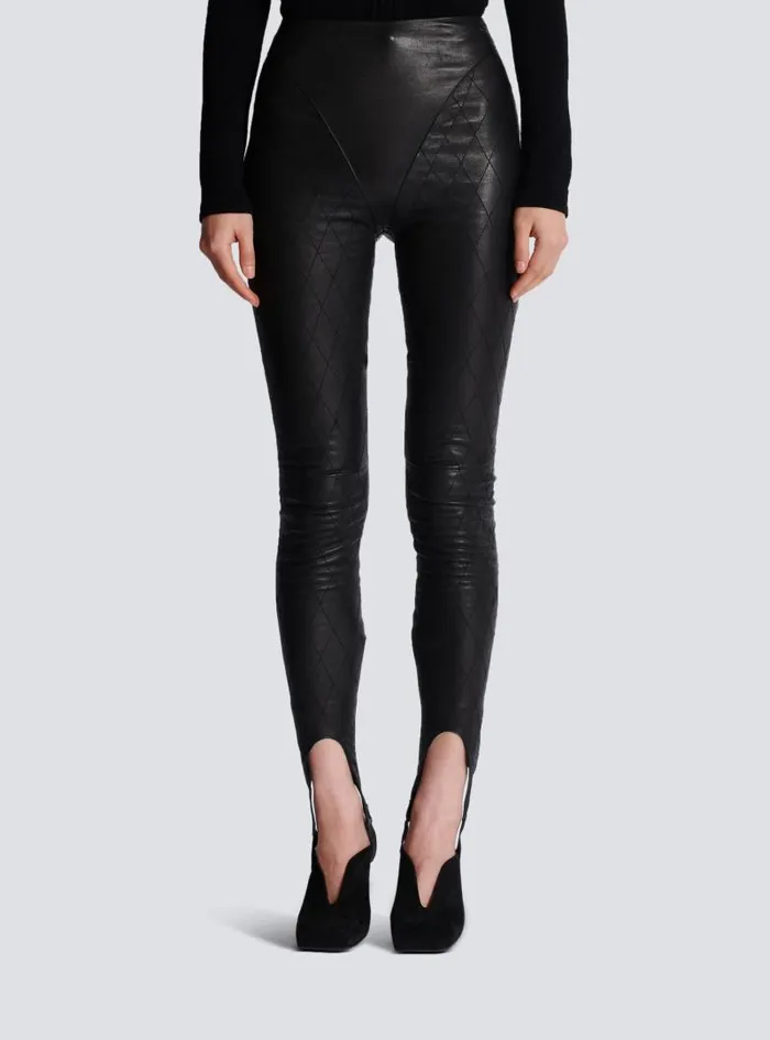 Balmain Trousers And Shorts Women Topstitched Leather Leggings Black