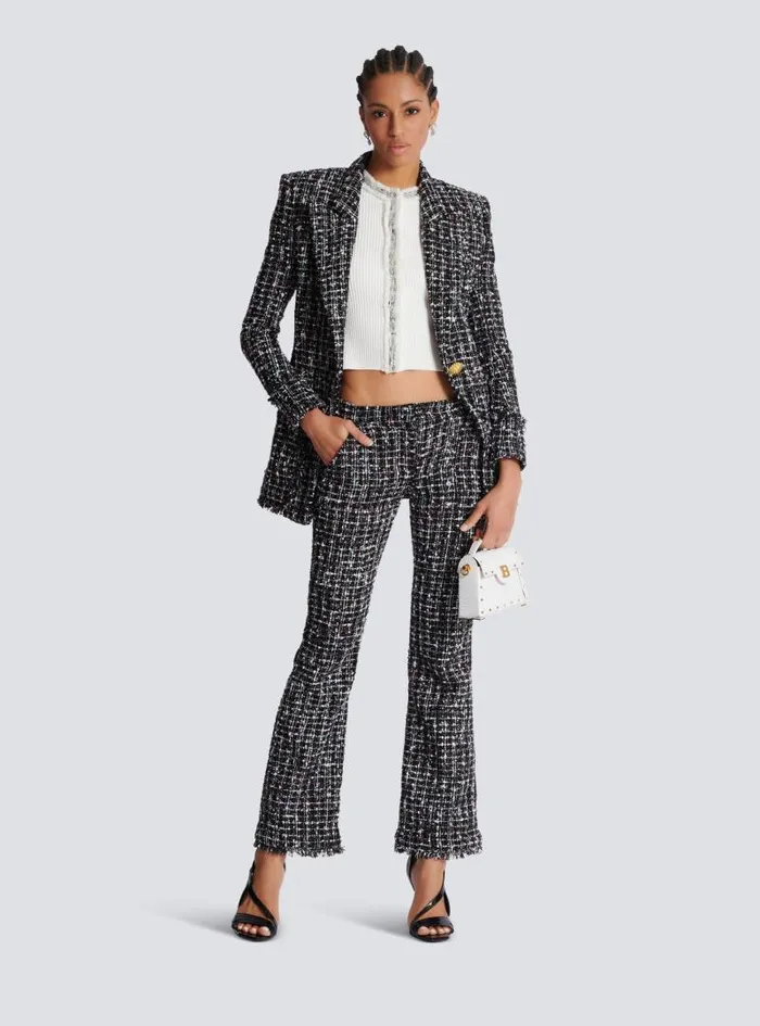 Balmain Trousers And Shorts Women Tweed Flares Black