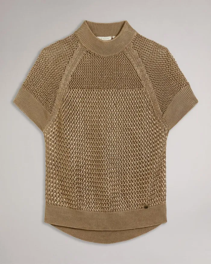 Basket Stitch Short Sleeve Top BrownTan Women Ted Baker Clothing