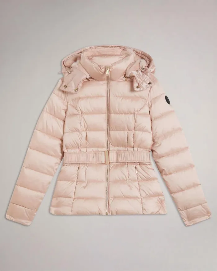Belted Padded Coat With Detachable Hood Dusky Pink Women Ted Baker Coats and Jackets