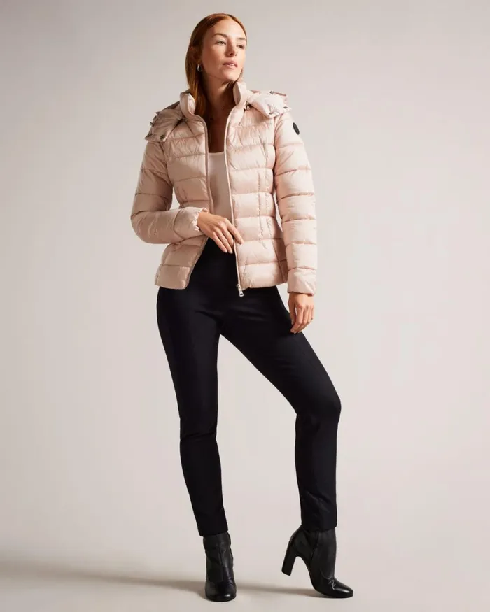 Belted Padded Coat With Detachable Hood Dusky Pink Women Ted Baker Coats and Jackets