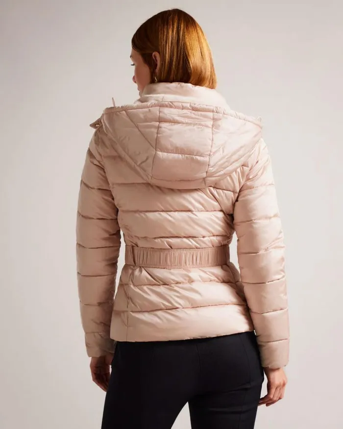 Belted Padded Coat With Detachable Hood Dusky Pink Women Ted Baker Coats and Jackets