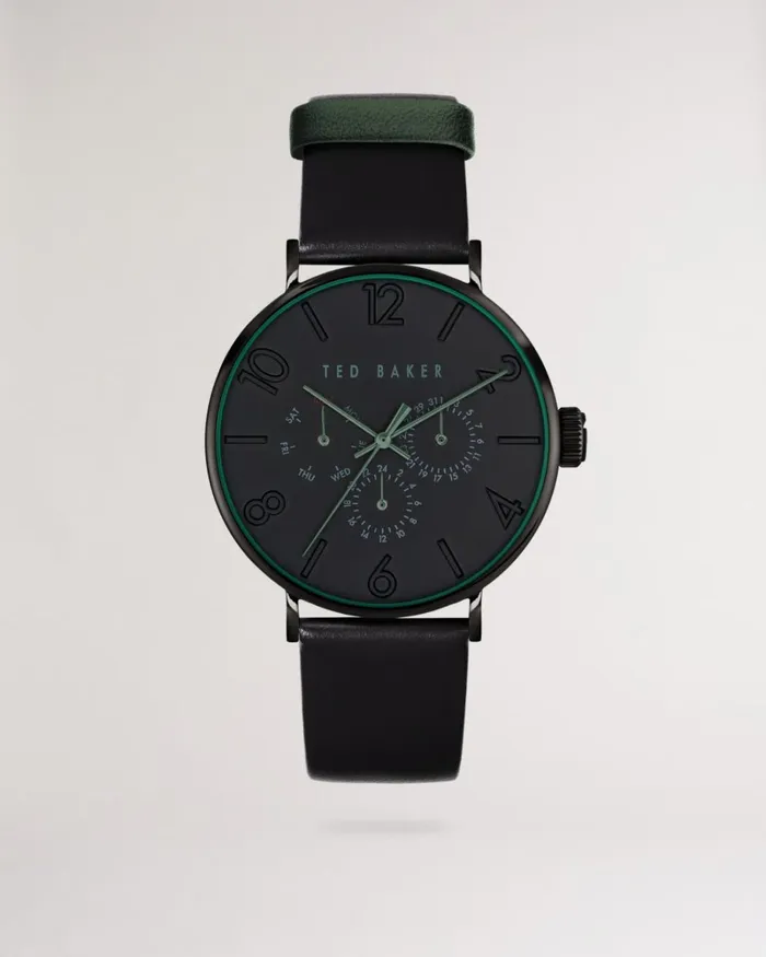 Black Smooth Leather Strap Watch Black Men Ted Baker Watches and Jewelry