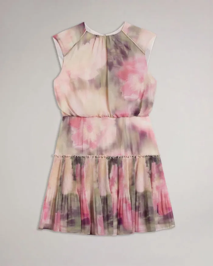 Blurred Floral Waisted Sleeveless Mini Dress Coral Women Ted Baker Dresses Blurred Floral Waisted Sleeveless Mini Dress Coral Women Ted Baker Dresses