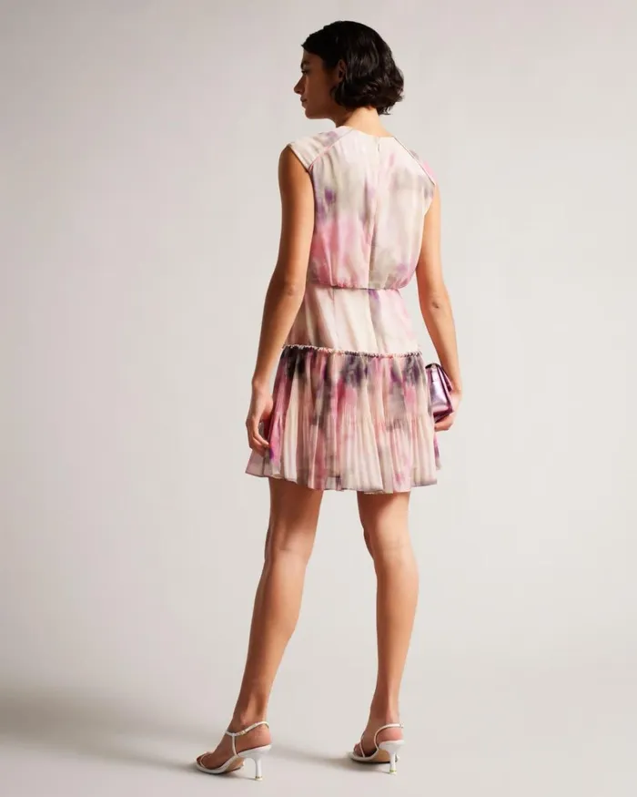 Blurred Floral Waisted Sleeveless Mini Dress Coral Women Ted Baker Dresses