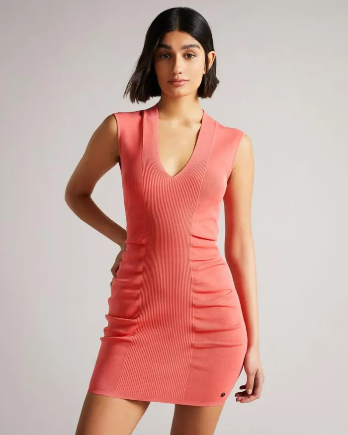 Bodycon VNeck Dress Coral Women Ted Baker Dresses Bodycon VNeck Dress Coral Women Ted Baker Dresses