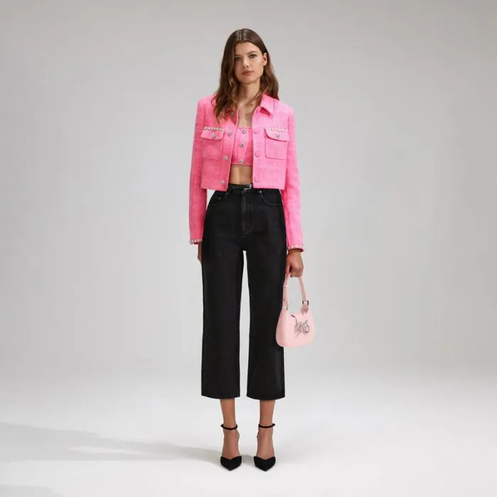 Bottoms Woman SelfPortrait Black Denim Cropped High Rise Trouser