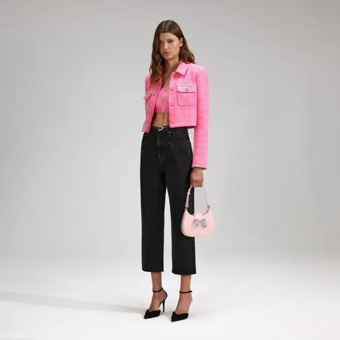 Bottoms Woman SelfPortrait Black Denim Cropped High Rise Trouser Bottoms Woman SelfPortrait Black Denim Cropped High Rise Trouser