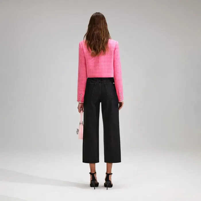 Bottoms Woman SelfPortrait Black Denim Cropped High Rise Trouser Bottoms Woman SelfPortrait Black Denim Cropped High Rise Trouser