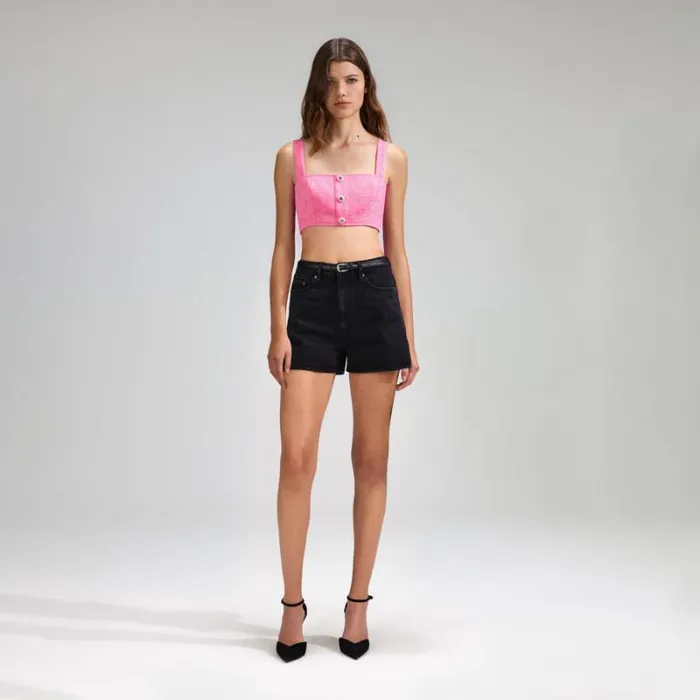 Bottoms Woman SelfPortrait Black Denim Cropped High Rise Trouser Bottoms Woman SelfPortrait Black Denim Cropped High Rise Trouser