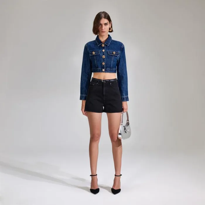 Bottoms Woman SelfPortrait Black Denim High Rise Short