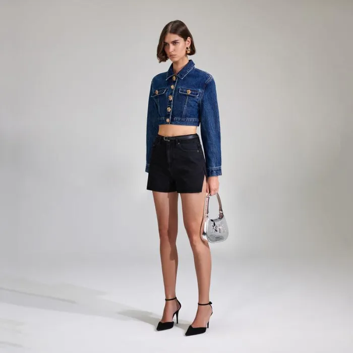 Bottoms Woman SelfPortrait Black Denim High Rise Short Bottoms Woman SelfPortrait Black Denim High Rise Short