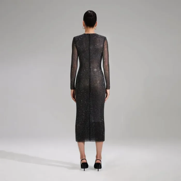 Bottoms Woman SelfPortrait Black Rhinestone Mesh Midi Skirt Bottoms Woman SelfPortrait Black Rhinestone Mesh Midi Skirt