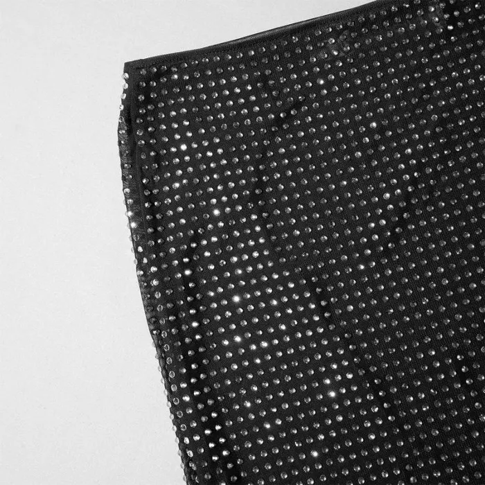 Bottoms Woman SelfPortrait Black Rhinestone Mesh Midi Skirt Bottoms Woman SelfPortrait Black Rhinestone Mesh Midi Skirt