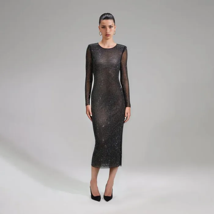Bottoms Woman SelfPortrait Black Rhinestone Mesh Midi Skirt Bottoms Woman SelfPortrait Black Rhinestone Mesh Midi Skirt